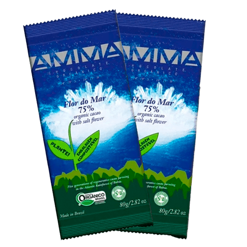 Kit 2X: Chocolate 75% Cacau Flor do Mar Orgânico Amma Chocolate 80g