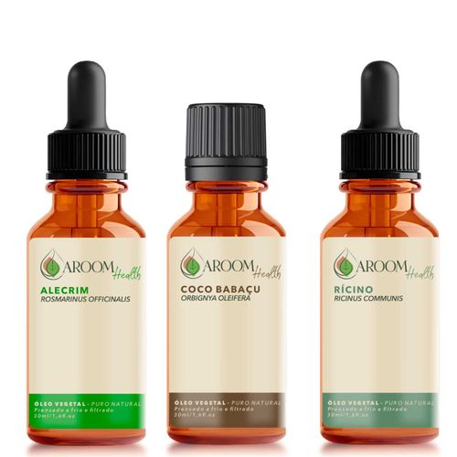 Kit Terapia Capilar Aroom Health – Alecrim, Coco  e Rícino  (30ml cada)
