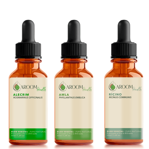 Kit óleos vegetais Alecrim, Rícino e Amla - 30 ml cada