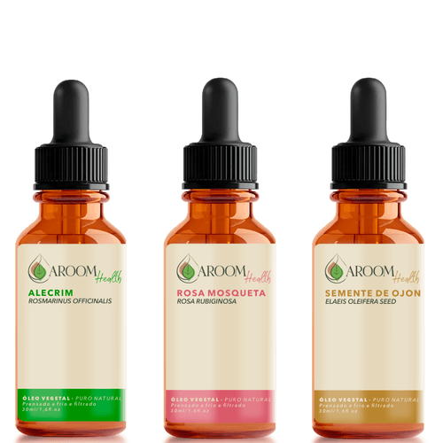 Kit óleos vegetais Alecrim, Semente de Ojon e Rosa mosqueta - 30 ml cada