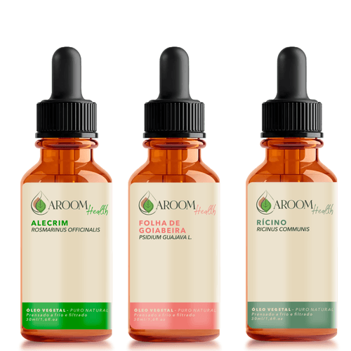 Kit óleos capilares de  Alecrim, Rícino e Folha da goiabeira - 30 ml cada