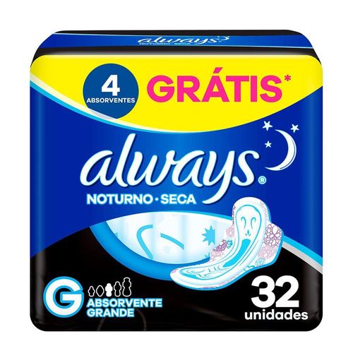 Absorvente Cobertura Seca Noturno Com Abas Always Simples 32 Unidades