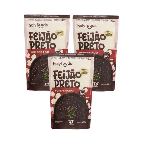 3x Feijão Preto Temperado Pronto- Holysoup- 120g