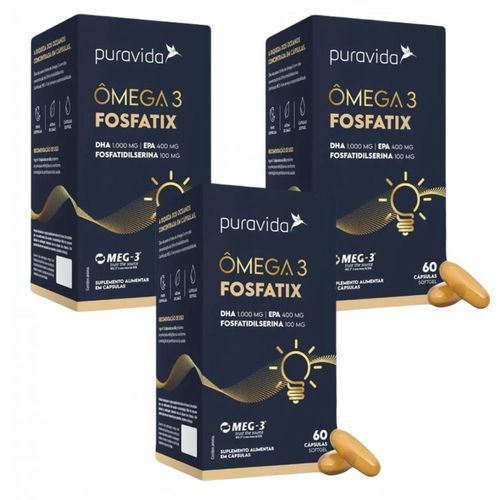 3x Ômega 3 Fosfatix 1.500mg- Fosfatidilserina- Puravida 3x Ômega 3 Fosfatix 1.500mg- Fosfatidilserina- Puravida