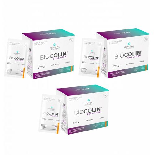 3x Biocolin Collagen- Central Nutrition- Tangerina 30 Sachês Tangerina