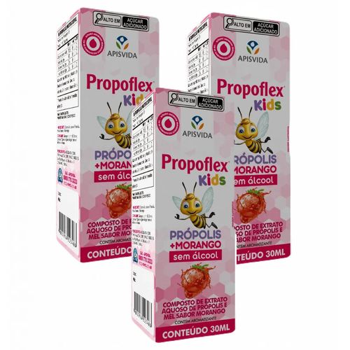 3x Propoflex Kids Morango- Própolis Aquoso-30 ML Apis Vida 3x Propoflex Kids Morango- Própolis Aquoso-30 ML Apis Vida