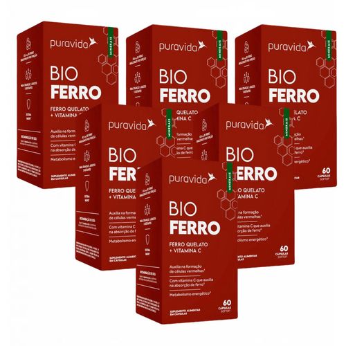 6x Bio Ferro Quelato + Vitamina C- 60 Caps.- Puravida 6x Bio Ferro Quelato + Vitamina C- 60 Caps.- Puravida