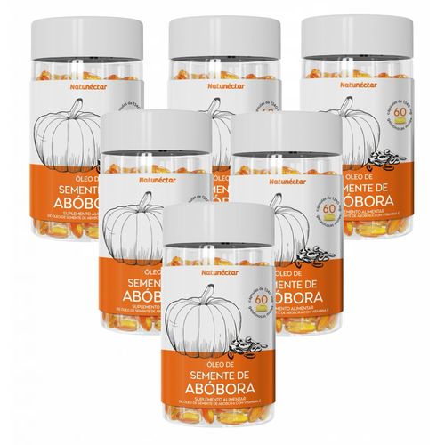 6x Óleo Semente De Abóbora 1000mg- Vitamina E- 60 Cápsulas sem sabor