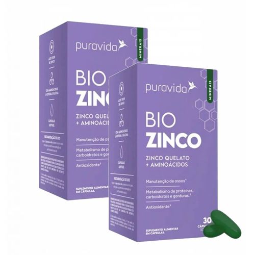 2x Bio Zinco PuraVida - Zinco Quelado + Aminoácidos Sem Sabor 2x Bio Zinco PuraVida - Zinco Quelado + Aminoácidos Sem Sabor