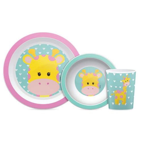Kit Refeição Infantil Animal Fun Girafa 3 peças - Buba