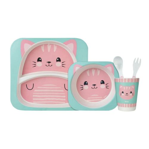 Kit Refeição Infantil em Fibra de Bambu Ecológico 5 peças Gatinho - Buba
