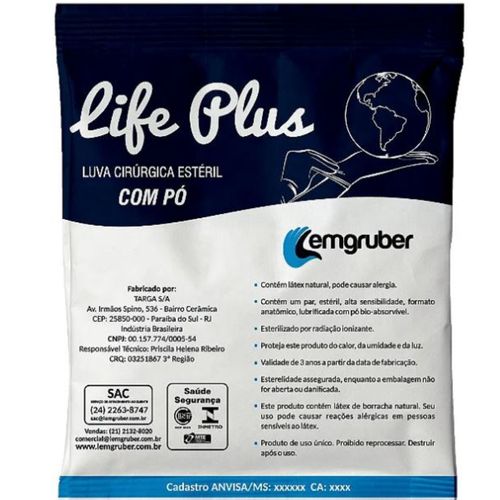 Luva cirúrgica estéril com pó nº 8,0 Life Plus (par) - Lemgruber