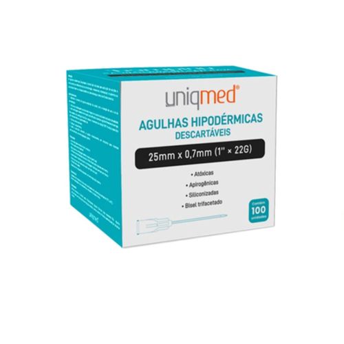 Agulha Descartável Hipodérmica (caixa com 100 unidades) - Uniqmed 25x0,7mm