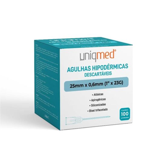 Agulha Descartável Hipodérmica (caixa com 100 unidades) - Uniqmed 25x0,6mm