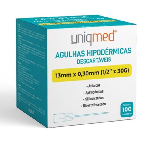 Agulha Descartável Hipodérmica (caixa com 100 unidades) - Uniqmed 13x0,3mm