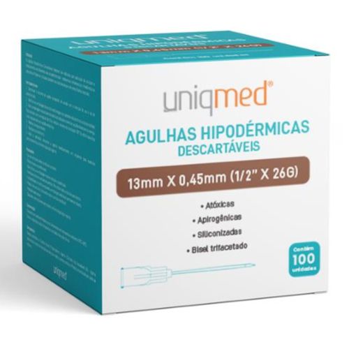 Agulha Descartável Hipodérmica (caixa com 100 unidades) - Uniqmed 13x0,45mm Agulha Descartável Hipodérmica (caixa com 100 unidades) - Uniqmed 13x0,45mm