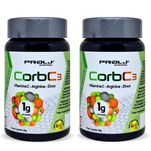 Kit 2 Corb C3 1000mg Vitamina C, Zinco e Arginina 60 cápsulas | Prolj Nutritional CORB C3 1000MG NA PORÇÃO 60 CÁPSULAS KIT 2