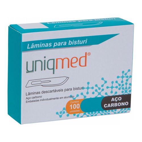 Lâminas Para Bisturi Descartáveis Aço Carbono 100 Un Uniqmed Modelo:N12