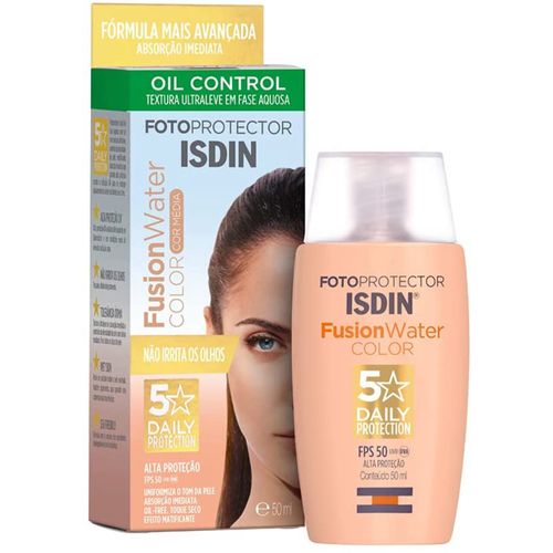 Protetor Solar Facial ISDIN Fusion Water Color Média FPS50 50ml