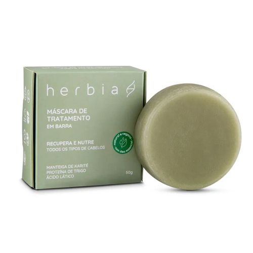 Máscara em Barra Todos os Tipos de Cabelos Natural e Vegano Herbia 50g