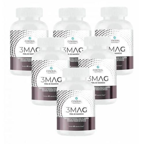 6x 3 Mag Magnesio Quelato Taurato Dimalato Central Nutrition Sem Sabor