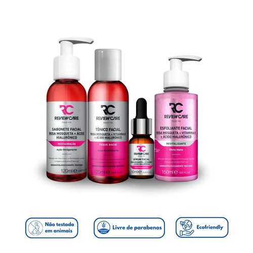 Kit Limpeza Facial Rosa Mosqueta Sabonete + Esfoliante + Tônico + Sérum Review Care