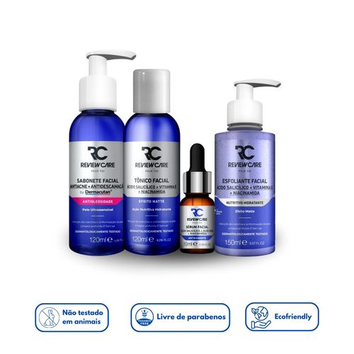 Kit Antiacne Sabonete + Esfoliante + Tônico + Sérum Review Care