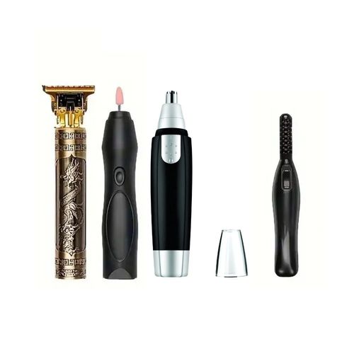 Kit 4 Peças Maquina Dragão Cabelo Barba + Aparador De Pelo De Nariz + Modelador de Cílios + Lixa Elétrica de unha Preto
