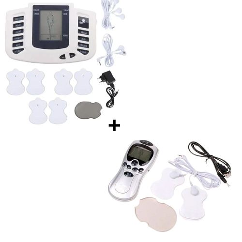 Kit Terapêutico Profissional Aparelho Eletroestimulador Muscular + Massageador Elétrico Digital Alívio de Dores Estresse