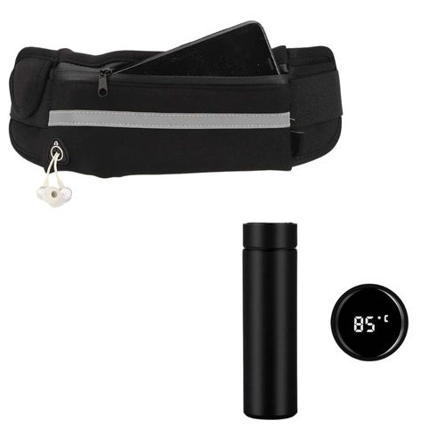 Kit Pochete Esportiva Corrida Treino Academia + Garrafa 500 ml Térmica de Inox com sensor de Temperatura Unissex Único Preto Kit Pochete Esportiva Corrida Treino Academia + Garrafa 500 ml Térmica de Inox com sensor de Temperatura Unissex Único Preto