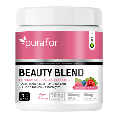 COLÁGENO HIDROLISADO COM ÁCIDO HIALURÔNICO, VITAMINA C, ZINCO, D-BIOTINA BEAUTY BLEND PURAFOR QUALITY 200G