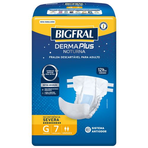 Fralda Geriátrica Derma Plus Noturna BigFral - Tamanho G - 7 unidades