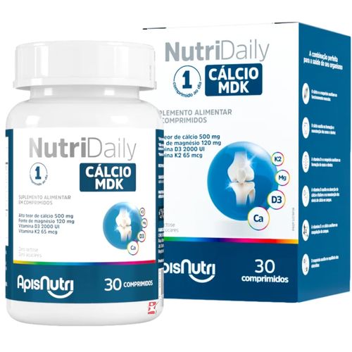 NUTRIDAILY CALCIO MDK - CÁLCIO + MAGNÉSIO + VIT. K2 + VIT. D3 30 COMPRIMIDOS 1 AO DIA - APISNUTRI