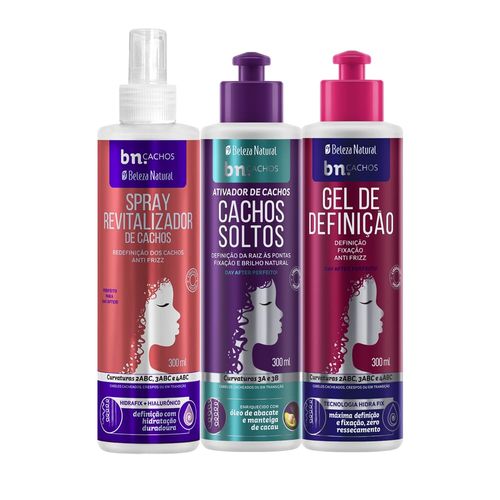 Kit Trio Spray Revitalizador + Ativador de Cachos Soltos + Gel de Definição (3 itens) | BN Cachos Kit Trio Spray Revitalizador + Ativador de Cachos Soltos + Gel de Definição (3 itens)