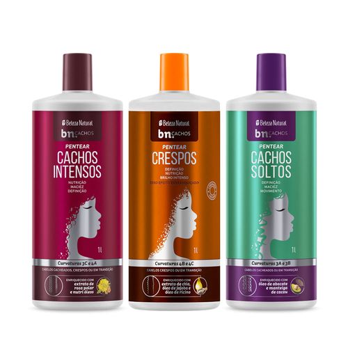 Kit Trio Creme de Pentear Cachos 1l  (3 itens) | BN Cachos Kit Trio Creme de Pentear Cachos 1l  (3 itens)