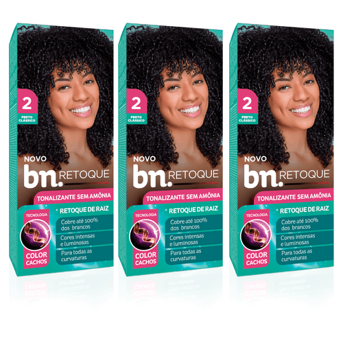 Kit Tonalizante Sem Amônia Preto Clássico 2.0 90g (3 itens) | BN Cachos Kit Tonalizante Preto Clássico 2.0 Sem Amônia 90g (3 itens)