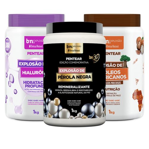 Kit Creme de Pentear Explosão de Hialurônico + Pérola Negra + Óleos Africanos (3 itens) | BN Cachos Kit Creme de Pentear Explosão de Hialurônico + Pérola Negra + Óleos Africanos (3 itens)