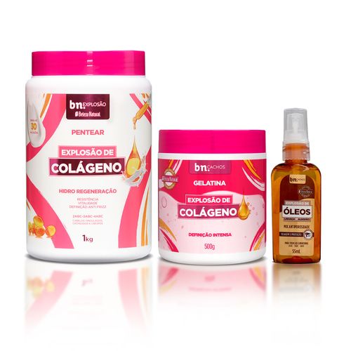 Kit com Creme de Pentear + Gelatina Explosão de Colágeno + Óleo de Linhaça e Algodão | BN Cachos Kit com Creme de Pentear + Gelatina Explosão de Colágeno + Óleo de Linhaça e Algodão Kit com Creme de Pentear + Gelatina Explosão de Colágeno + Óleo de Linhaça e Algodão | BN Cachos Kit com Creme de Pentear + Gelatina Explosão de Colágeno + Óleo de Linhaça e Algodão