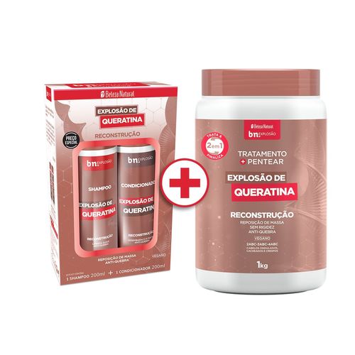Kit Duo Shampoo 200ml + Condicionador 200ml + Creme de Pentear e Tratamento Explosão de Queratina 1Kg (3 itens) | BN Cachos Kit Duo Shampoo 200ml + Condicionador 200ml + Creme de Pentear e Tratamento Explosão de Queratina 1Kg (3 itens)