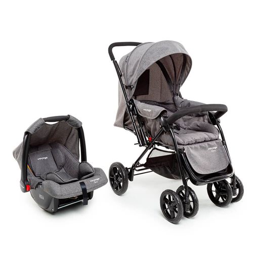 Carrinho com Bebê Conforto Travel System Choice Voyage Cinza Melange