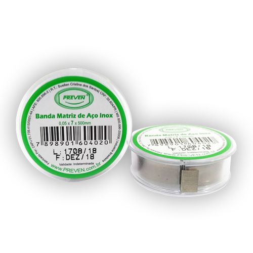 Fita Banda Matriz Metálica Aço Inoxidável Bobina 50cm Preven 7mm Fita Banda Matriz Metálica Aço Inoxidável Bobina 50cm Preven 7mm