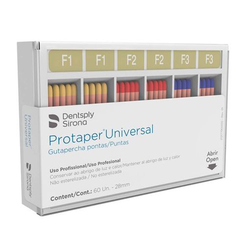 Guta Percha Protaper Universal 28mm com 60 Unidades Dentsply F1-F2-F3 Guta Percha Protaper Universal 28mm com 60 Unidades Dentsply F1-F2-F3