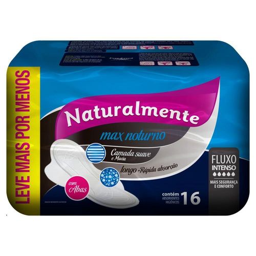 Absorvente Naturalmente Max Noturno com Abas C/16 Unidades