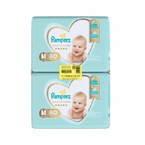 Pack Fralda Descartável Infantil Pampers Premium Care M 6 A 10Kg Pacote 2 Unidades 80 Fraldas Cada Pacote