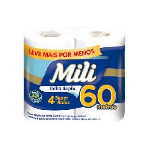 Papel Higiênico Mili Max Care Folha Dupla 60m c/4 Unidades