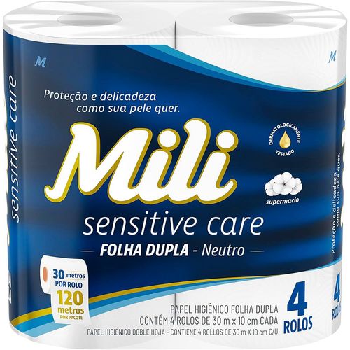 Papel Higiênico Mili Folha Dupla 30m c/4 Unidades Neutro