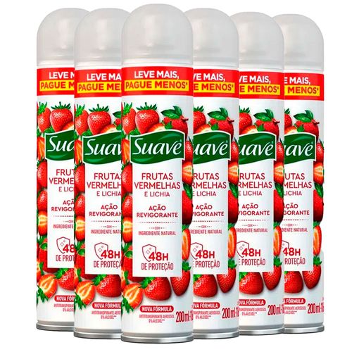 Kit Desodorante Aerosol Suave Frutas Vermelhas 200ml C/6 Unidades