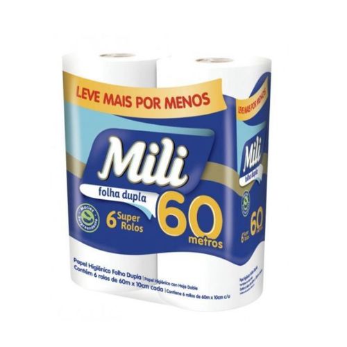 Papel Higiênico Mili Max Folha Dupla 60m c/6 Unidades