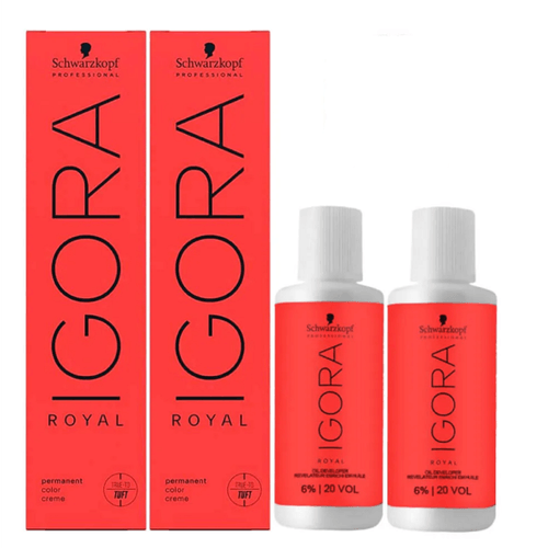 Kit c/2 Unid. de Coloração Schwarzkopf Igora Royal 60ml Cor:3-0  + 2 unid. de Ox Água Oxigenada 20 Vol