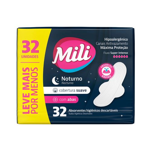 Absorvente Mili Noturno Suave C/Abas 32 Unidades